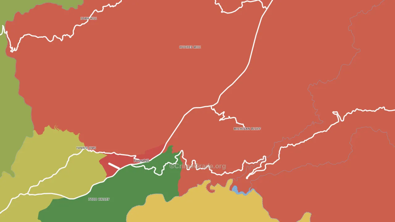 Michigan Bluff, CA Map of Arson Rates