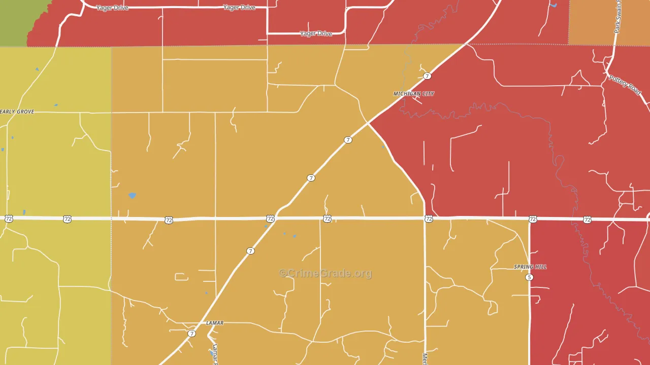 Michigan City, MS Map of Arson Rates