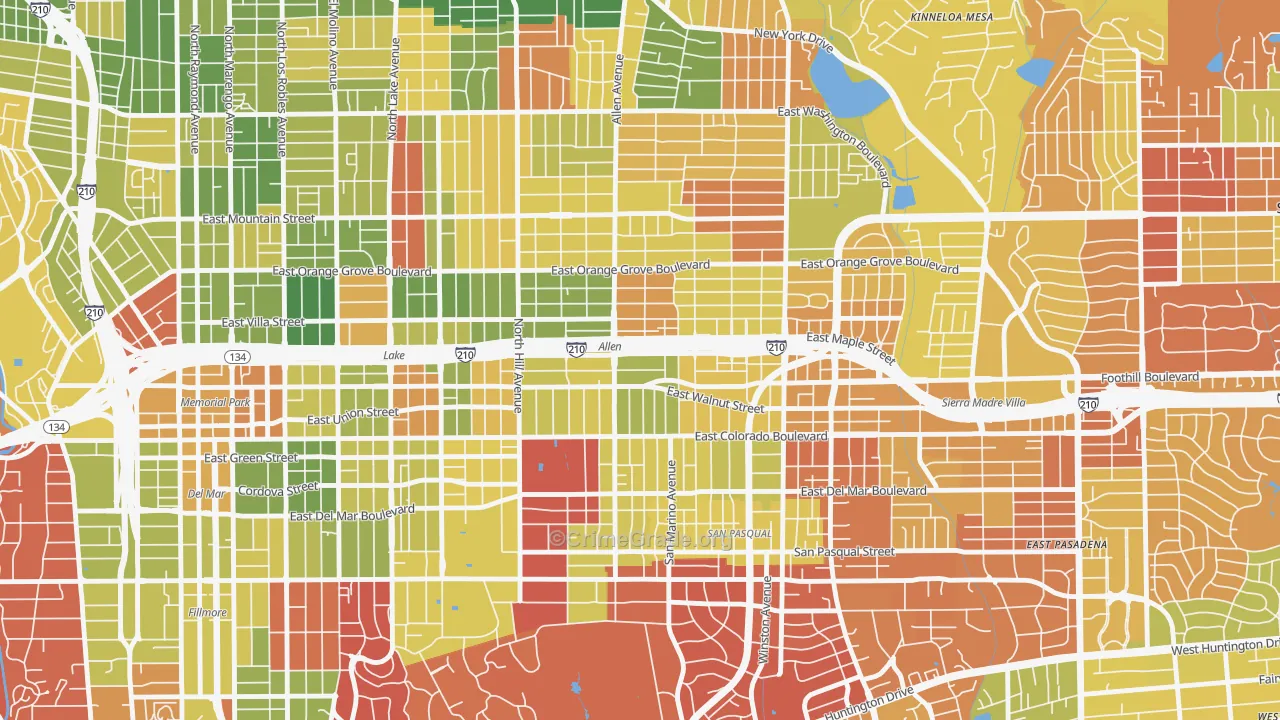 Mid Central, Pasadena, CA Map of Arson Rates
