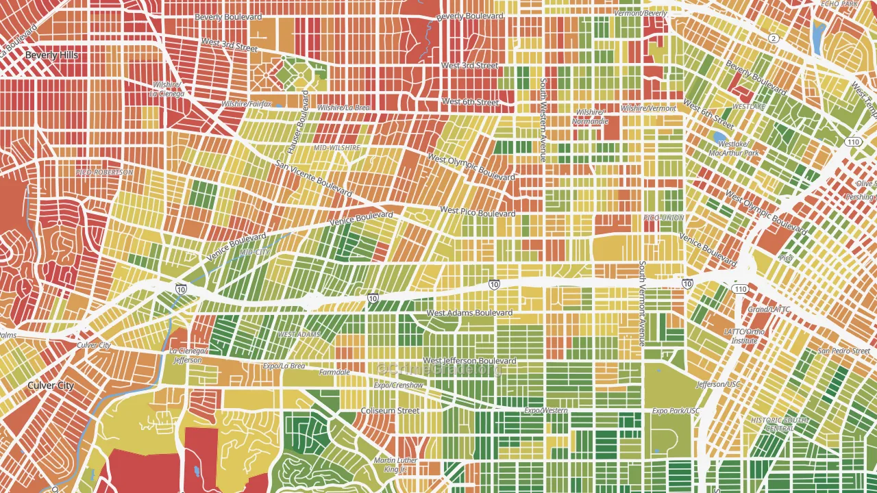Mid City, Los Angeles, CA Map of Arson Rates