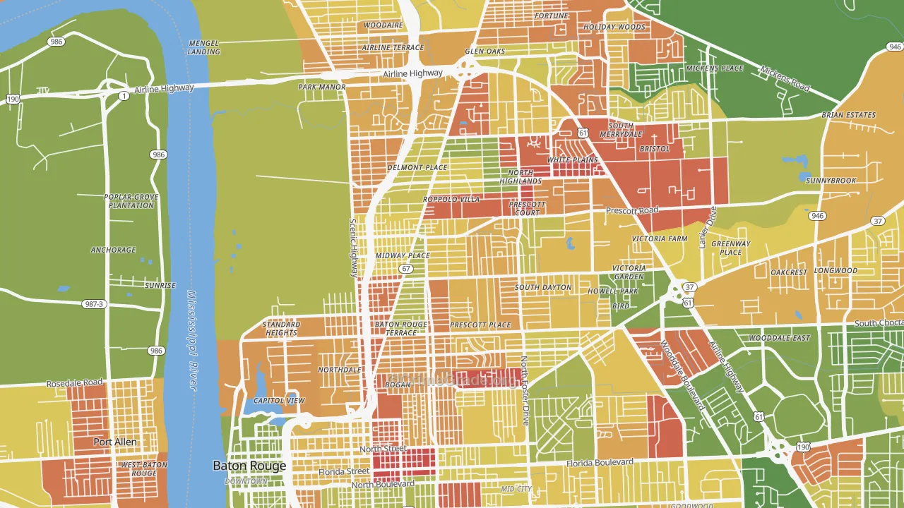 Mid City North, Baton Rouge, LA Map of Arson Rates
