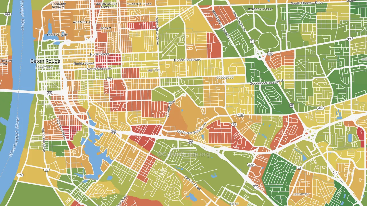 Mid City South, Baton Rouge, LA Map of Arson Rates