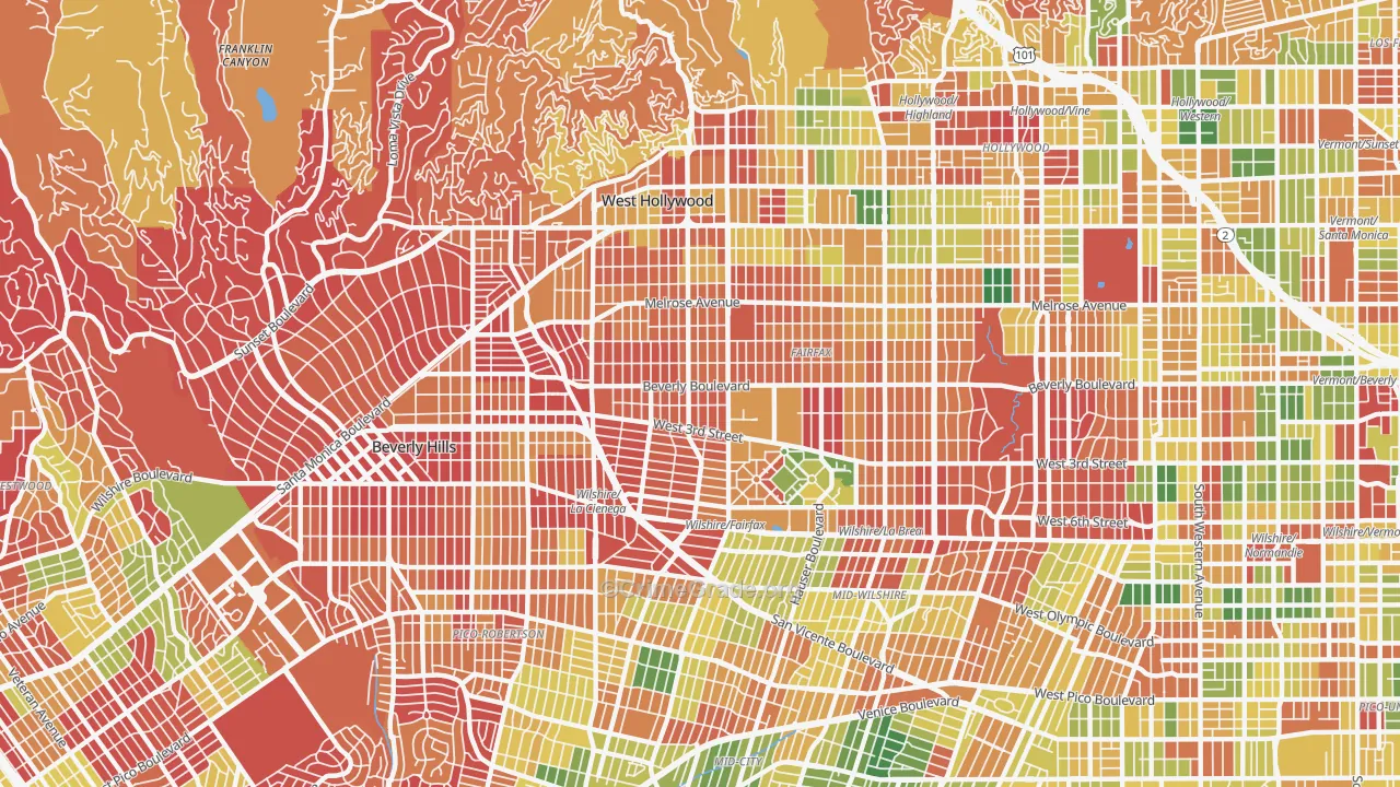 Mid City West, Los Angeles, CA Map of Arson Rates