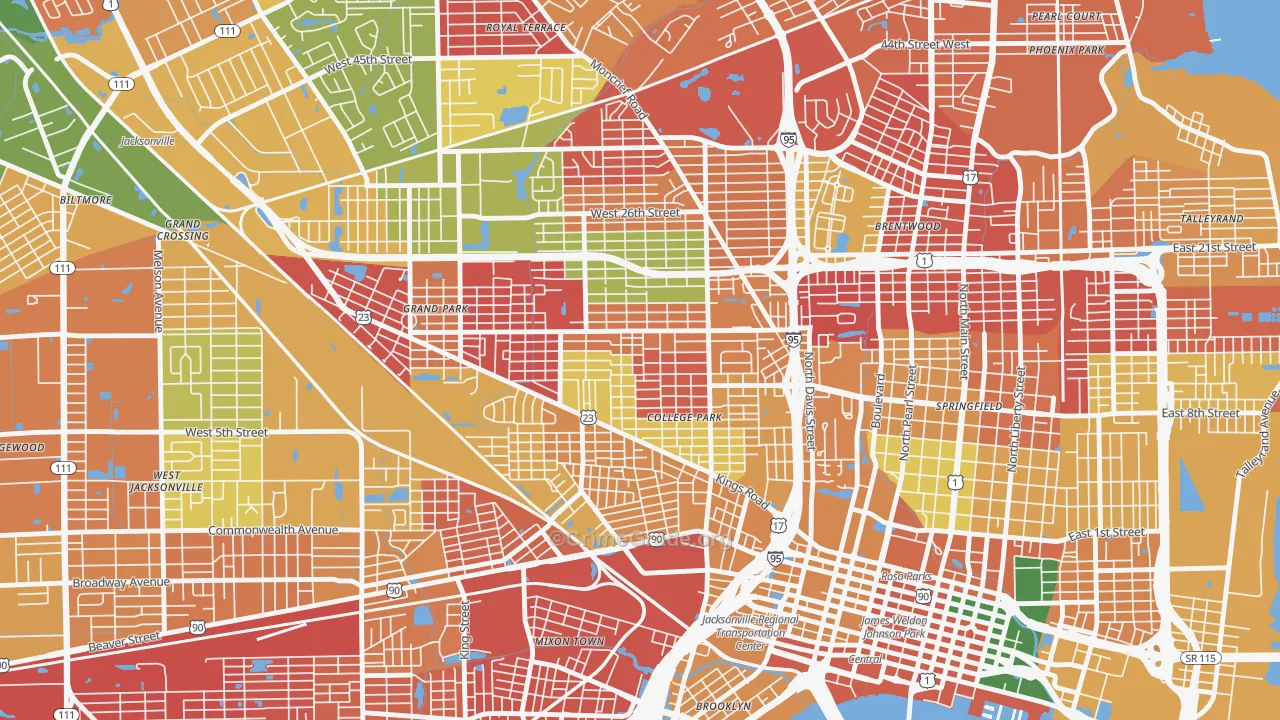 Mid-Westside, Jacksonville, FL Map of Arson Rates