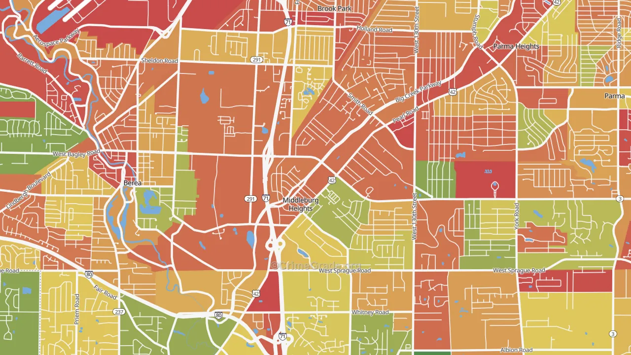 Middleburg Heights, OH Map of Arson Rates