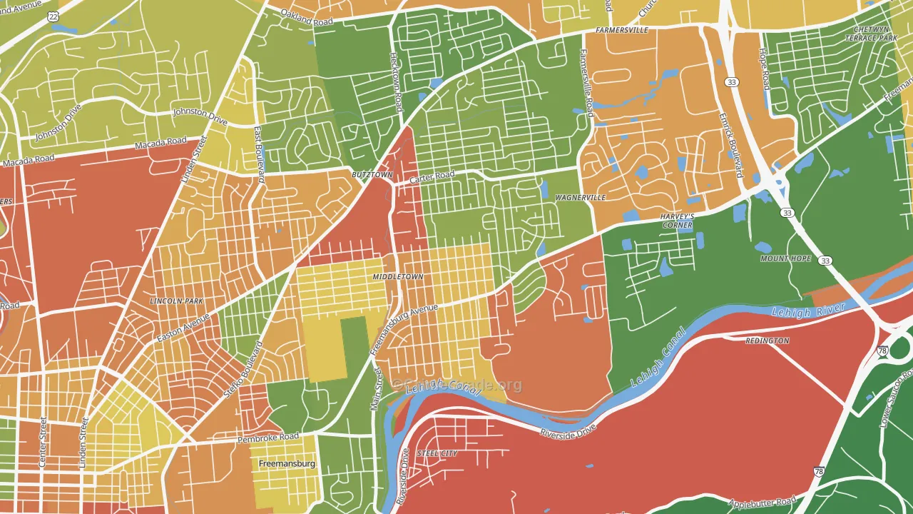 middletown, Bethlehem, PA Map of Arson Rates