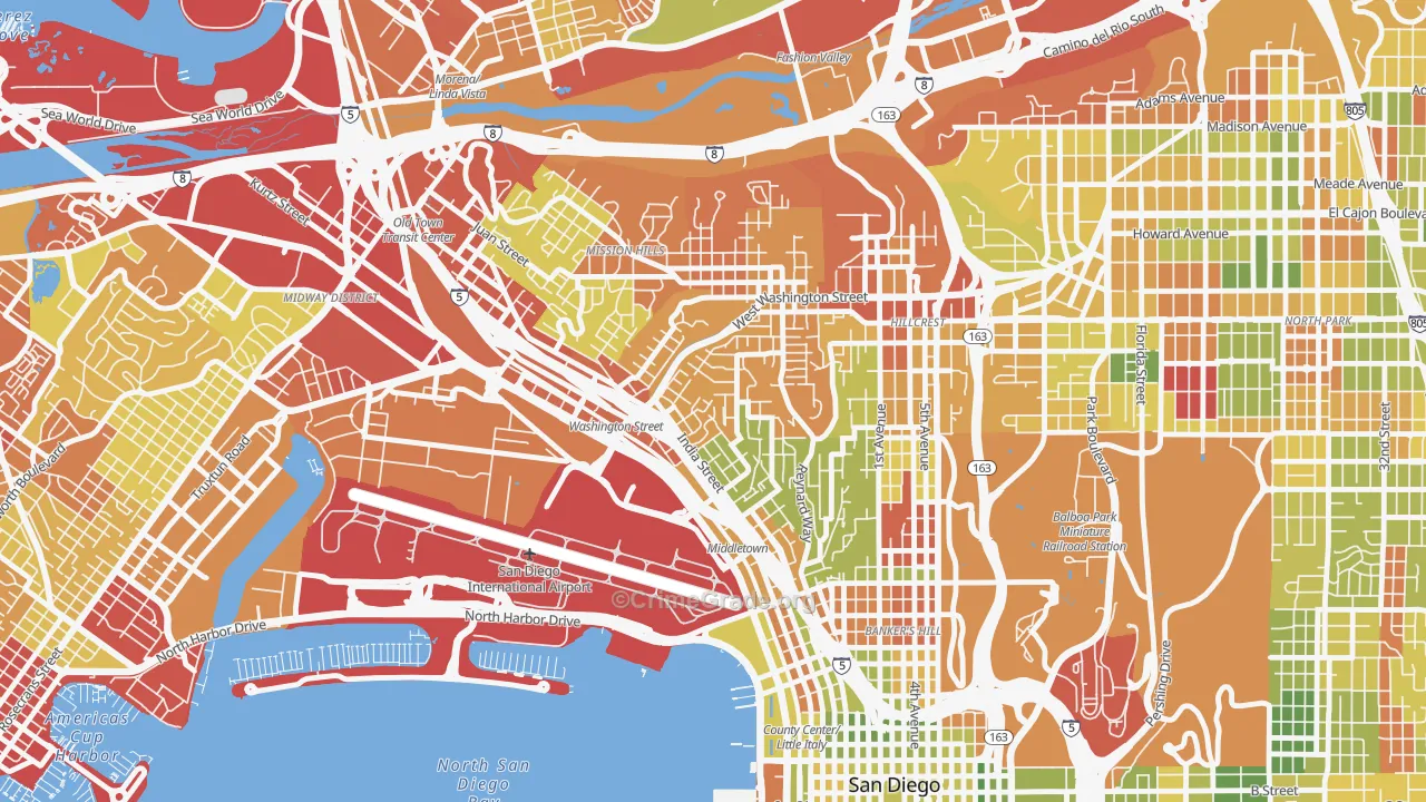 Middletown, San Diego, CA Map of Arson Rates