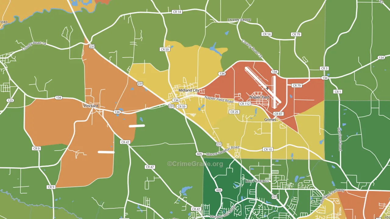 Midland City, AL Map of Arson Rates