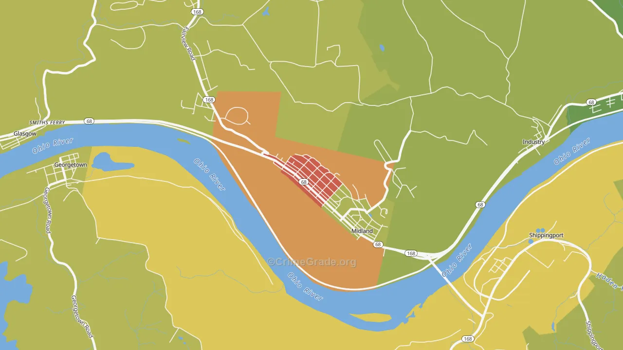 Midland, PA Map of Arson Rates
