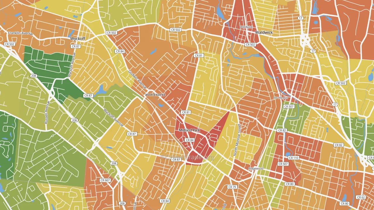 Midland Park, NJ Map of Arson Rates