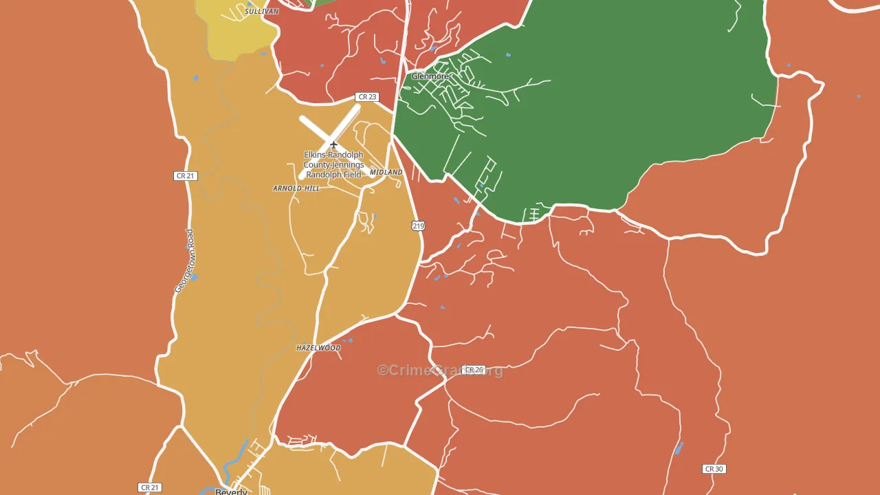 Midland, WV Map of Arson Rates