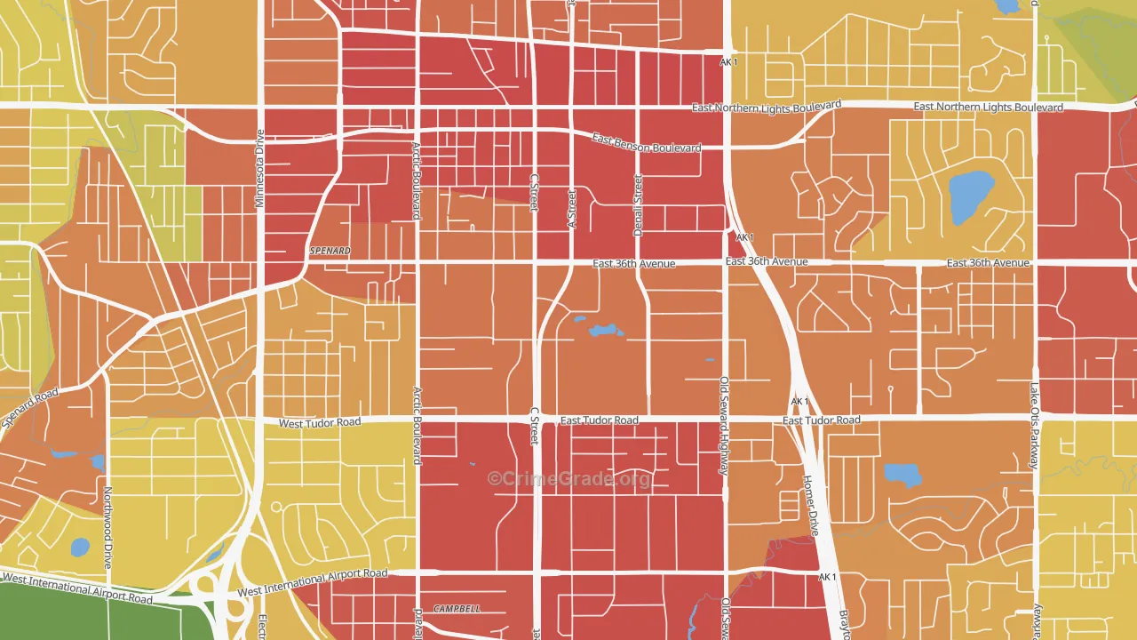 Midtown, Anchorage, AK Map of Arson Rates