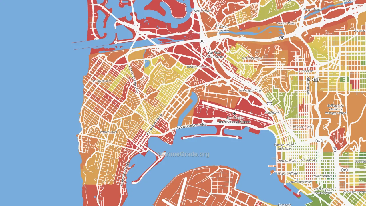 Midtown District, San Diego, CA Map of Arson Rates