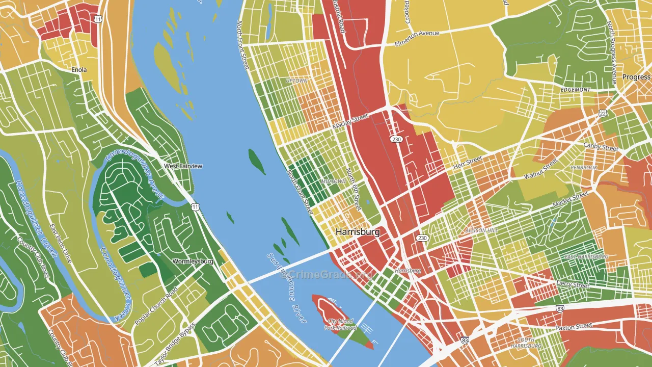 Midtown Harrisburg, Harrisburg, PA Map of Arson Rates