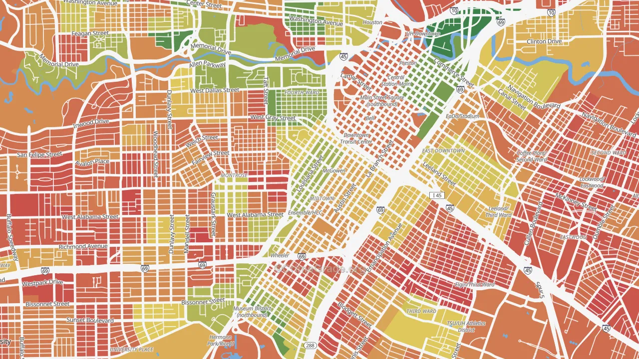 Midtown, Houston, TX Map of Arson Rates