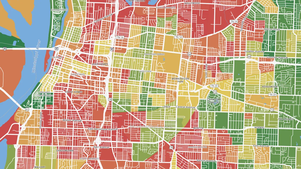 Midtown-Memphis, Memphis, TN Map of Arson Rates