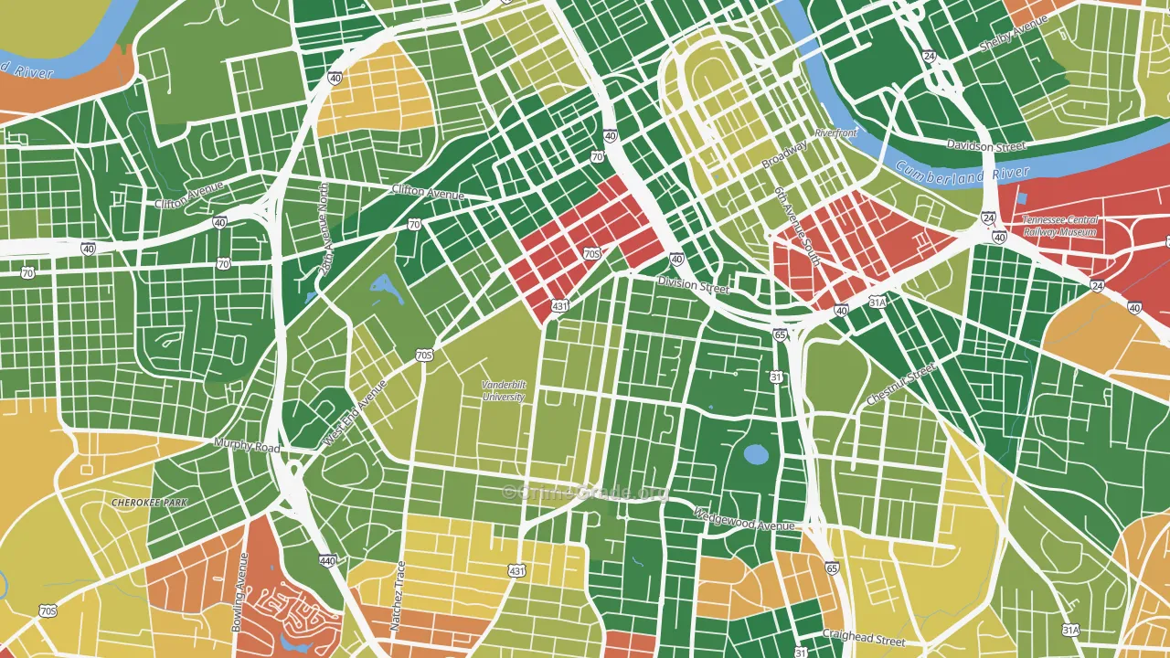 Midtown-Nashville, Nashville, TN Map of Arson Rates