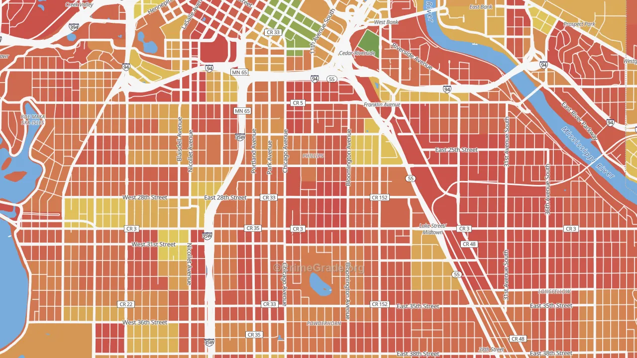 Midtown Phillips, Minneapolis, MN Map of Arson Rates