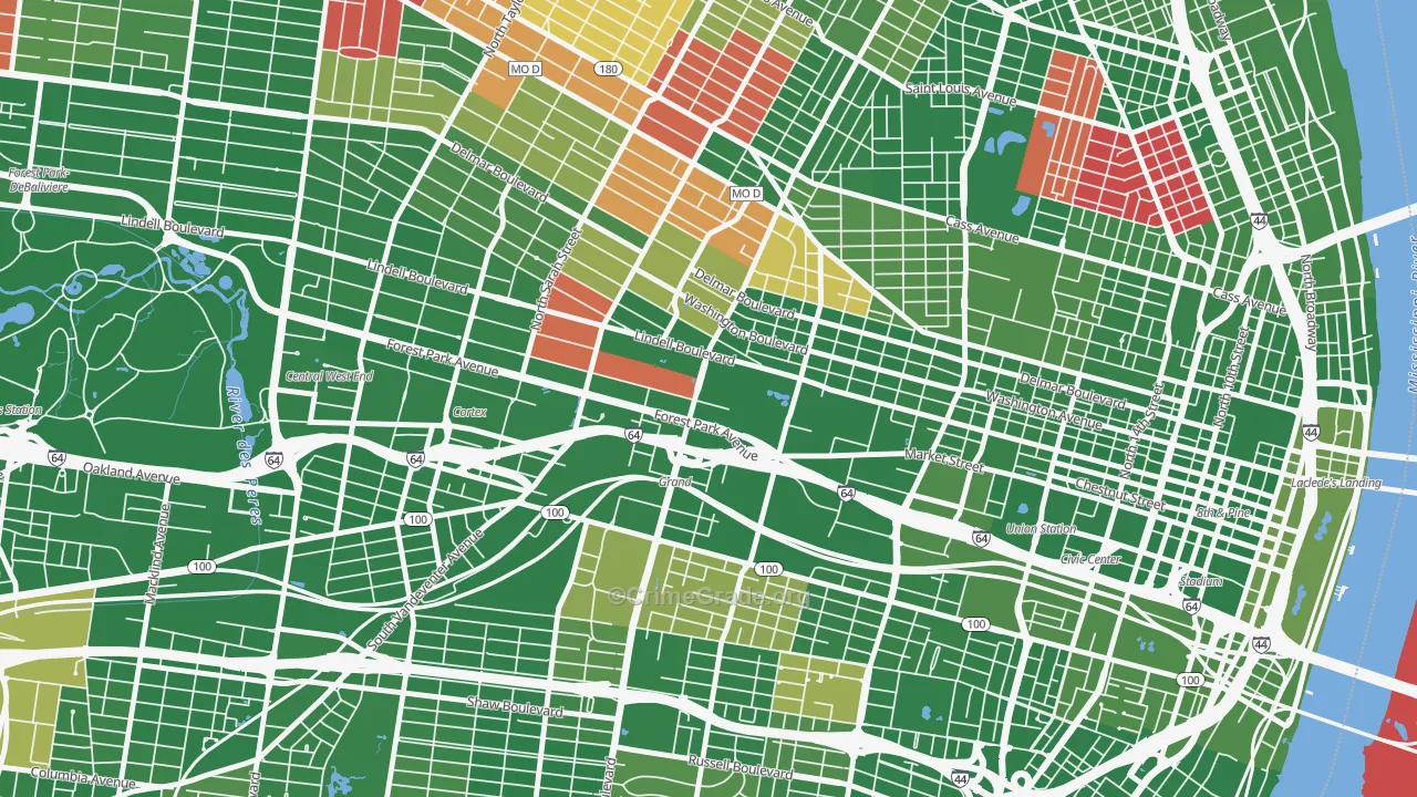 Midtown St. Louis, St. Louis, MO Map of Arson Rates