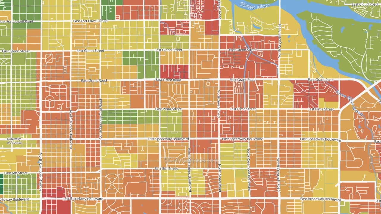 Midtown, Tucson, AZ Map of Arson Rates