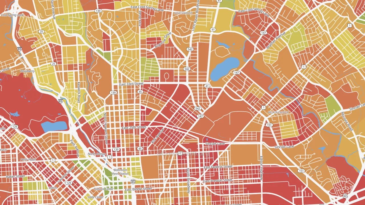 Midway-Coldstream, Baltimore, MD Map of Arson Rates