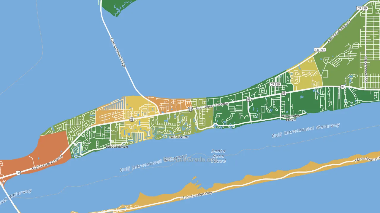Midway, Gulf Breeze, FL Map of Arson Rates
