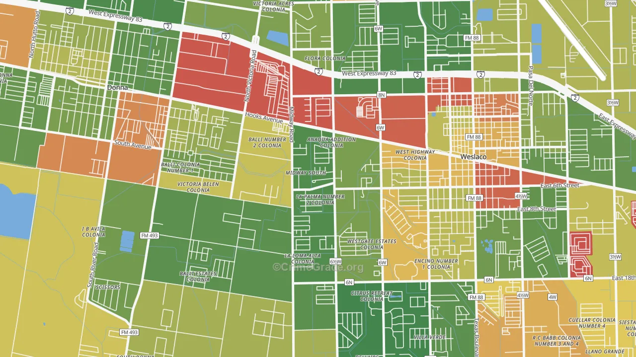 Midway South, TX Map of Arson Rates