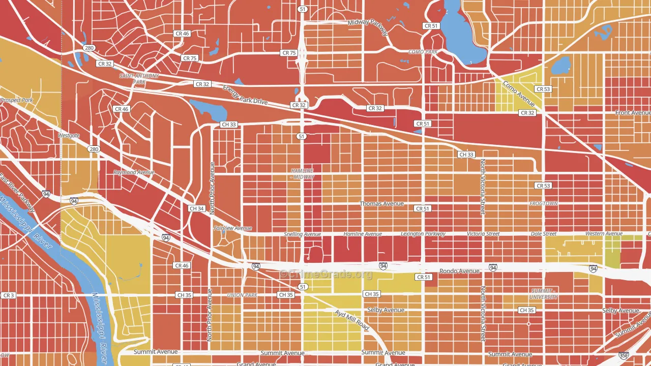 Midway, St. Paul, MN Map of Arson Rates