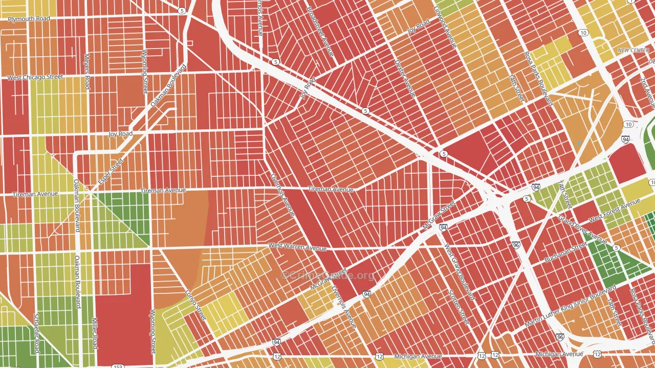 Midwest, Detroit, MI Map of Arson Rates