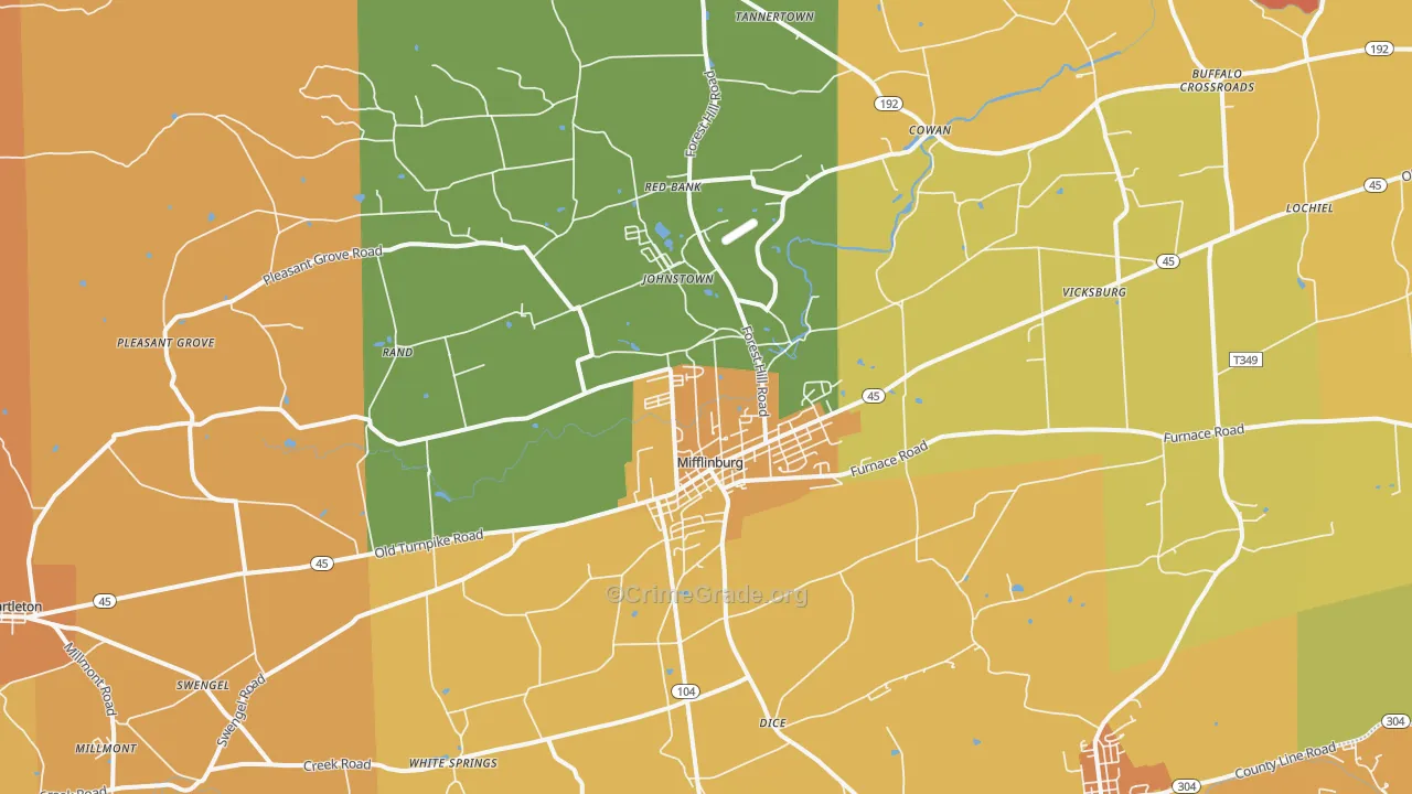 Mifflinburg, PA Map of Arson Rates