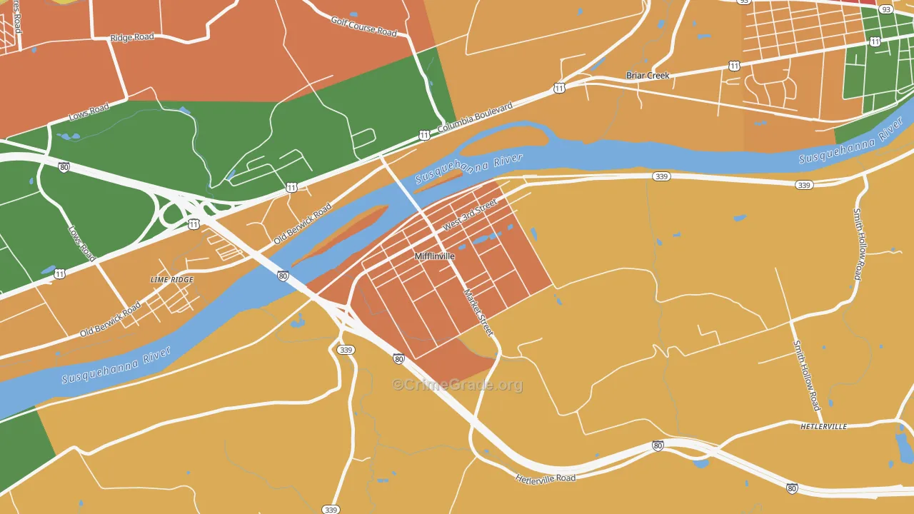 Mifflinville, PA Map of Arson Rates