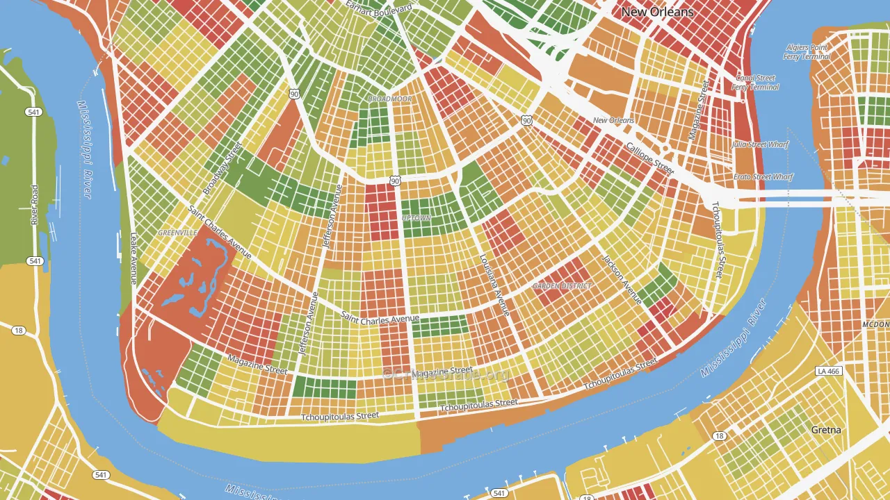 Milan, New Orleans, LA Map of Arson Rates