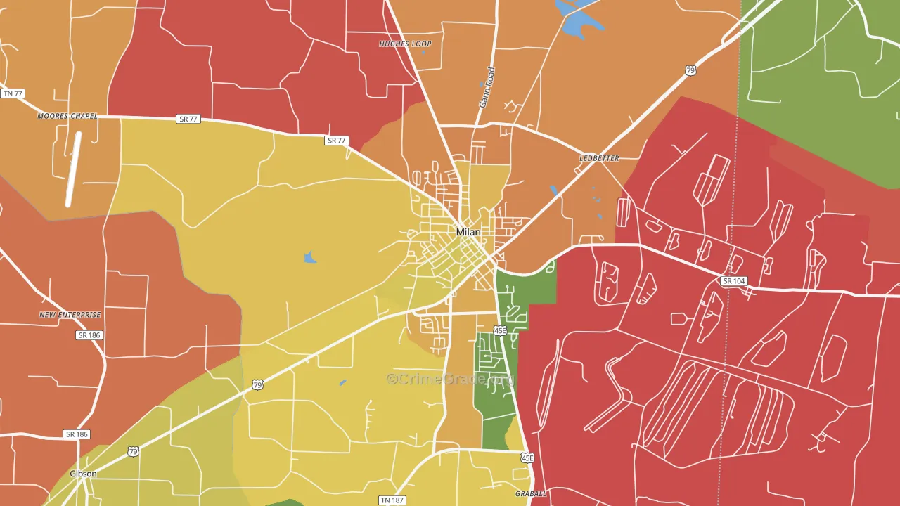 Milan, TN Map of Arson Rates