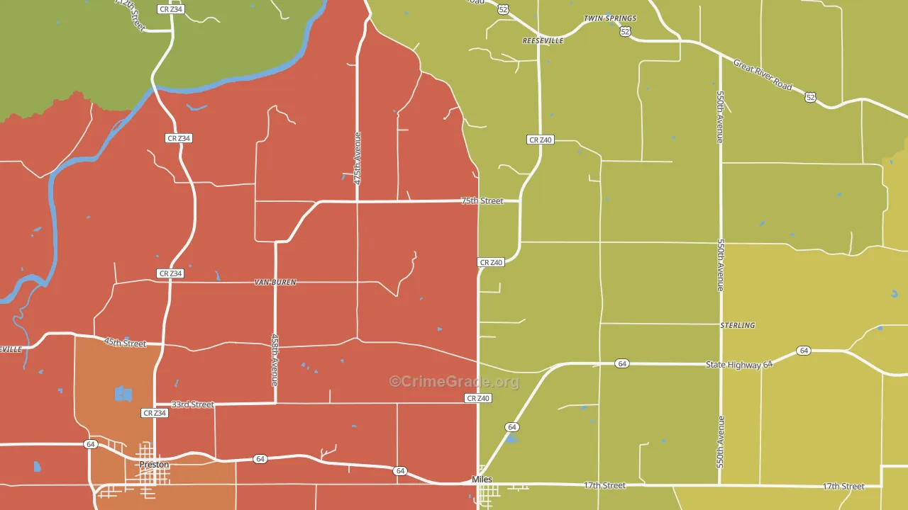 Miles, IA Map of Arson Rates