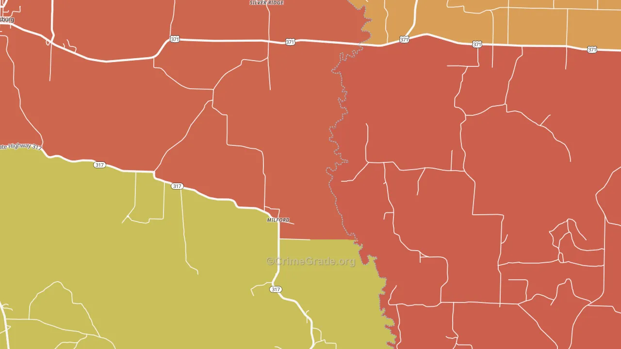 Milford, AR Map of Arson Rates