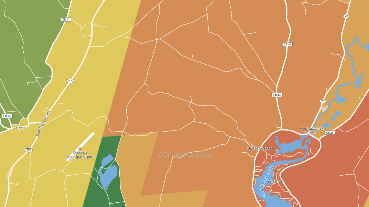 Milford Center, NY Map of Arson Rates
