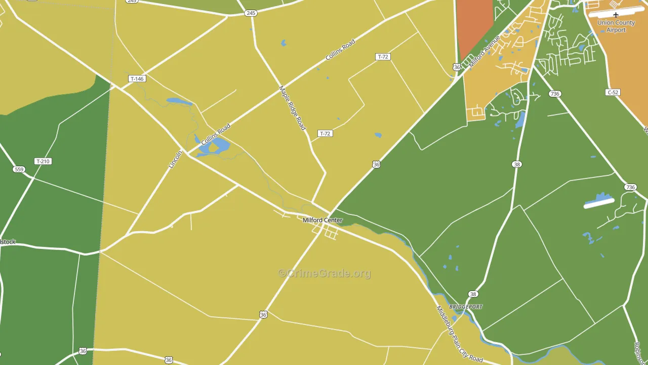 Milford Center, OH Map of Arson Rates