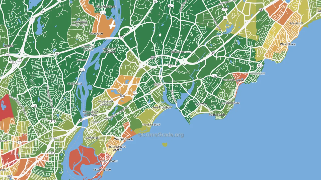 Milford, CT Map of Arson Rates