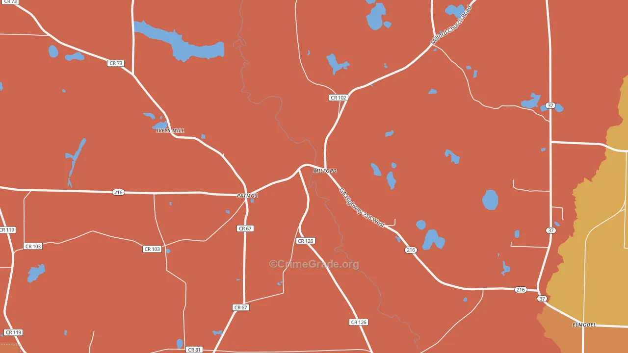 Milford, GA Map of Arson Rates