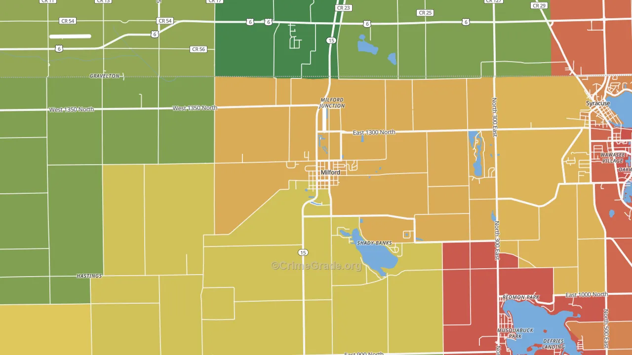 Milford, IN Map of Arson Rates
