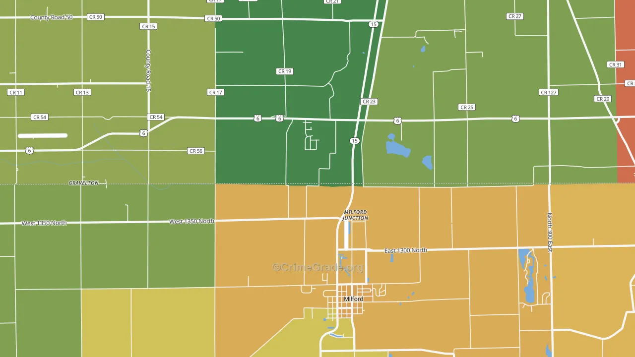 Milford Junction, IN Map of Arson Rates