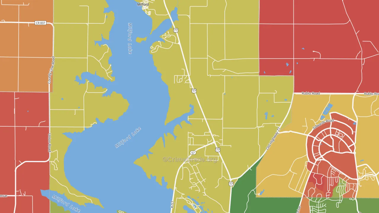 Milford, KS Map of Arson Rates