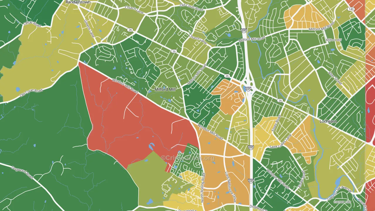 Milford Mill, MD Map of Arson Rates