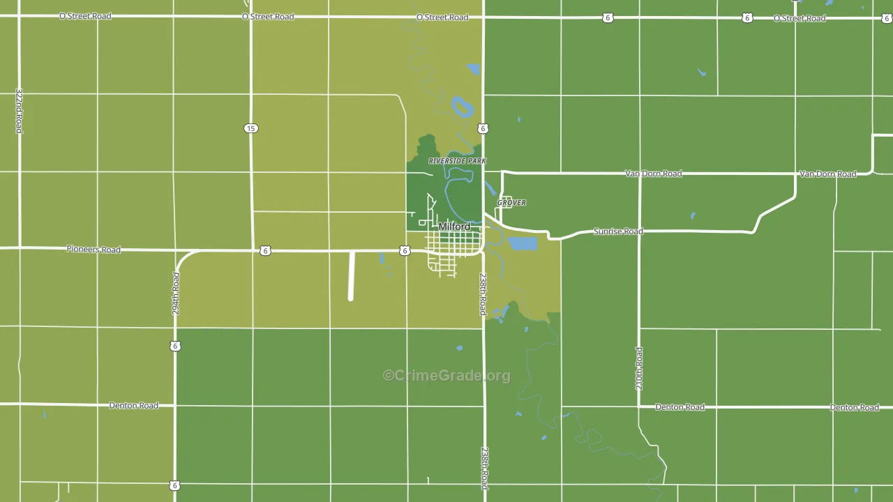 Milford, NE Map of Arson Rates