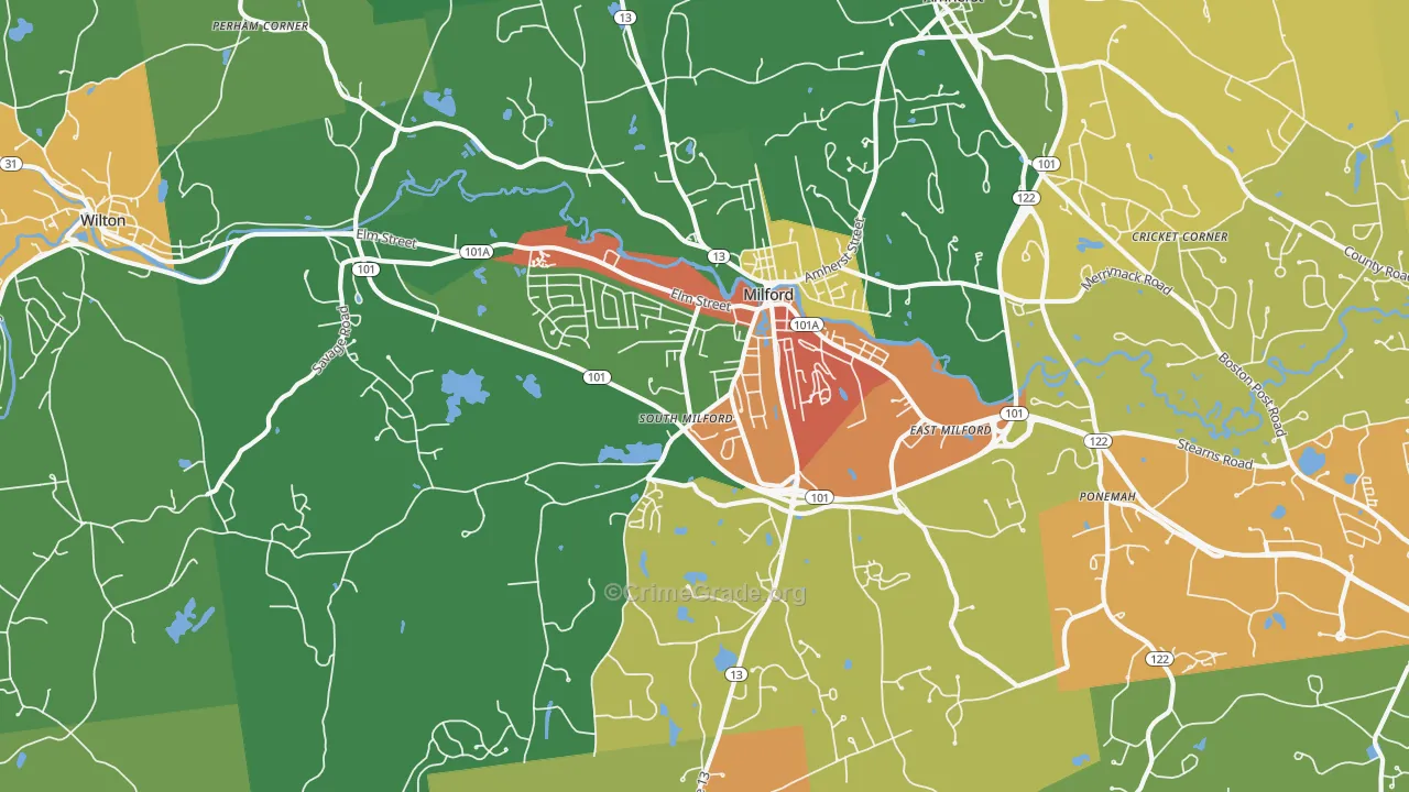 Milford, NH Map of Arson Rates
