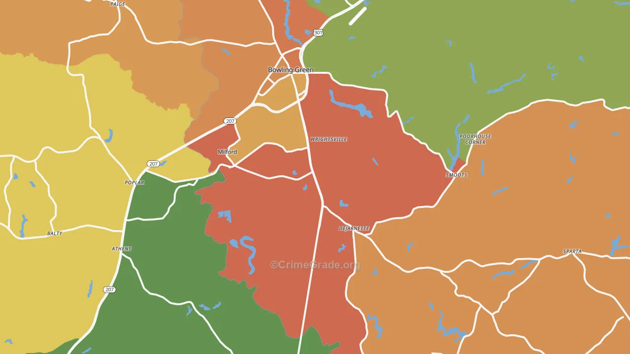Milford, VA Map of Arson Rates