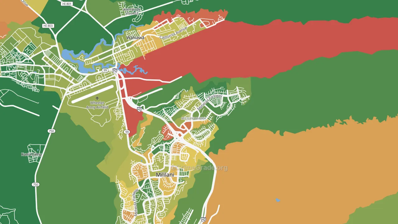 Mililani Mauka-Launani Valley, Mililani, HI Map of Arson Rates