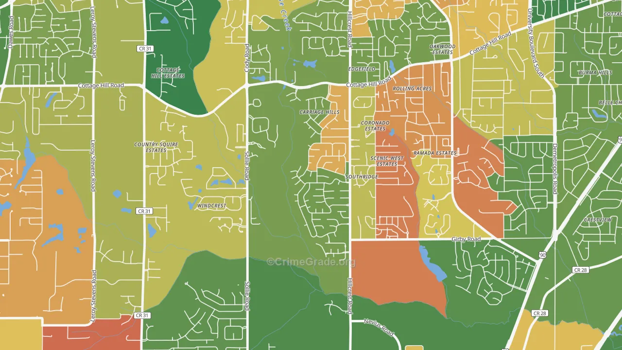 Milkhouse, Mobile, AL Map of Arson Rates
