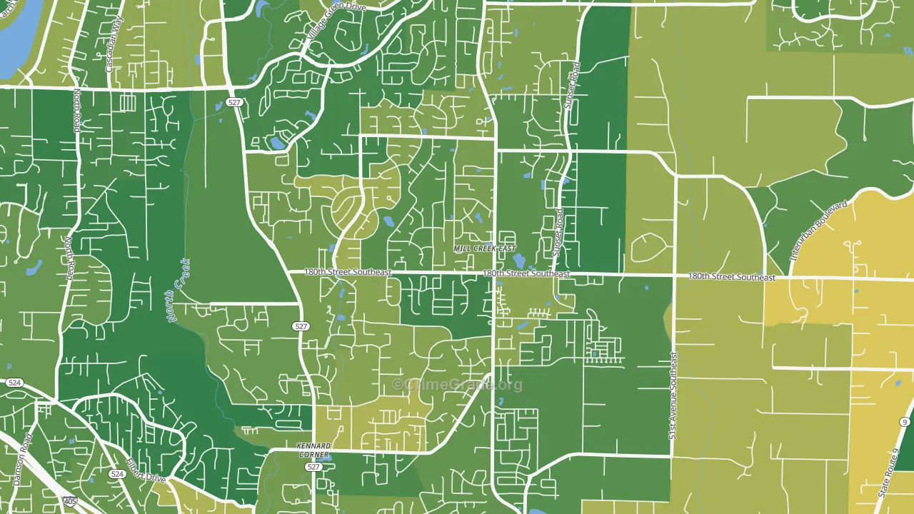 Mill Creek East, WA Map of Arson Rates