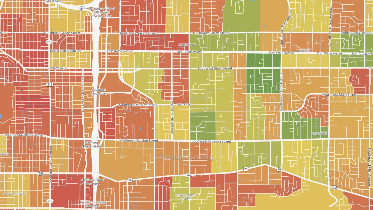 Mill Park, Portland, OR Map of Arson Rates